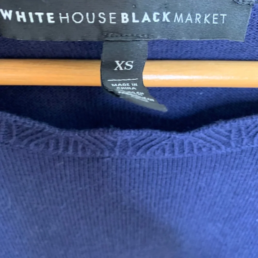White House Black Market Navy Sweater With Stripe Trim Nautical Size XS 10% Silk